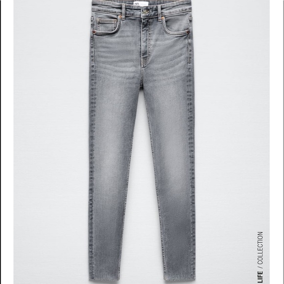 Zara denim vintage wash grey charcoal high rise straight leg ankle jeans - Picture 3 of 13